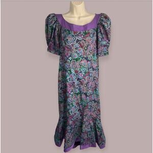 Allan James Muumuu Hawaiian Aloha Dress XL 16 Floral Paisley Made in Hawaii USA